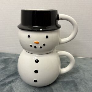 2023 Christmas Snowman Stackable Mugs Set of 2 Earthenware Gift Cups